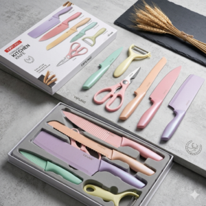Set de Cuchillos Profesionales Black Edition – 6 Piezas con Recubrimiento Cerámico Antiadherente
